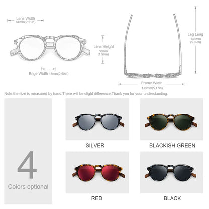 Oi Wood Round Sunglasses — Walnut Wood Frames with Red Lens & Tortoise Shell Design for Men & Women