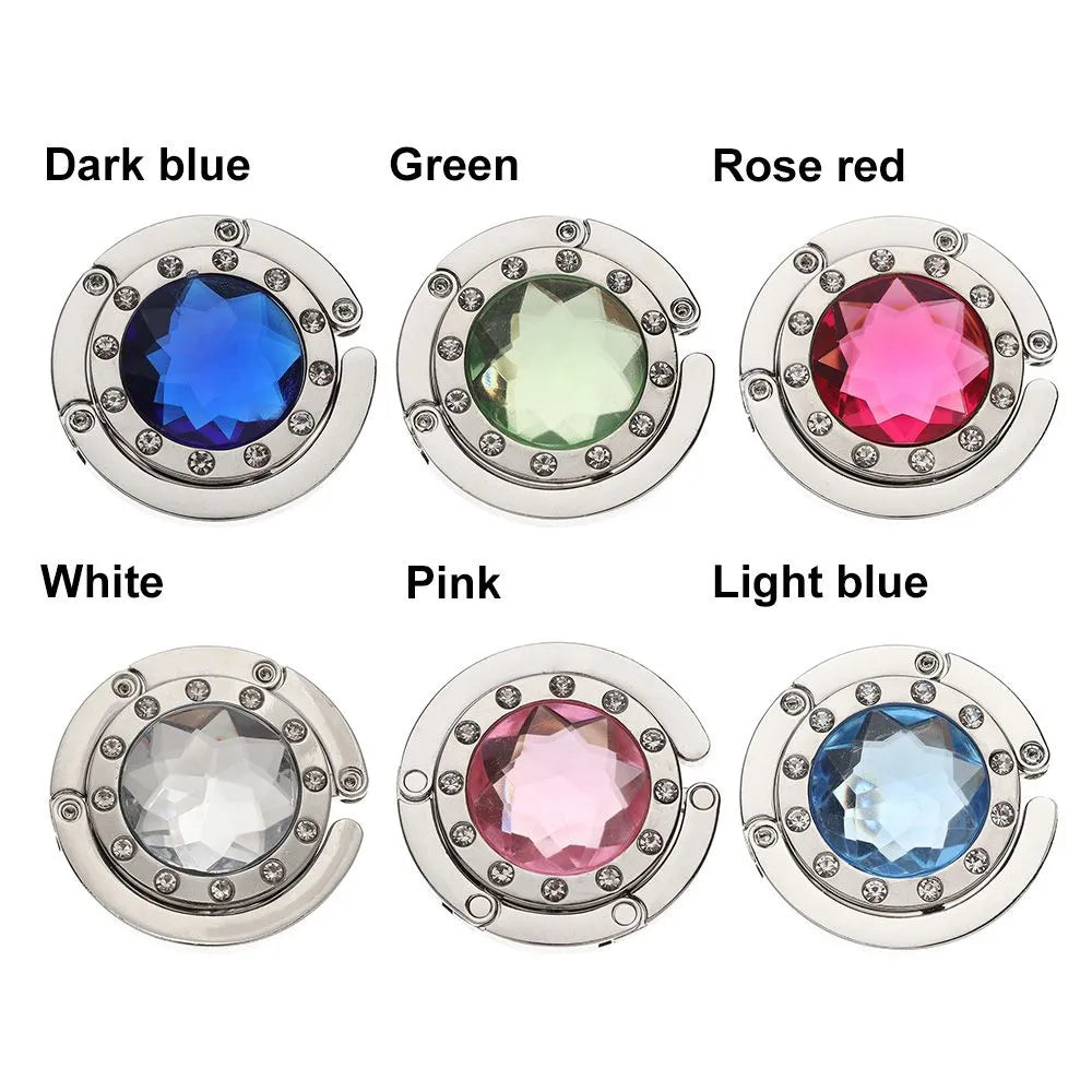 Portable Diamond Folding Bag Hook - Metal Foldable Handbag Hanger for Tables, Elegant Purse Table Hook, Compact Desk Accessory