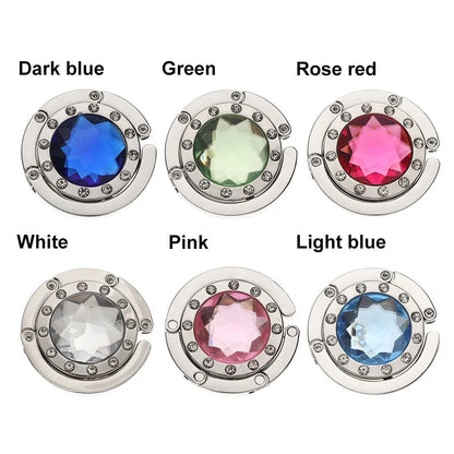 Portable Diamond Folding Bag Hook - Metal Foldable Handbag Hanger for Tables, Elegant Purse Table Hook, Compact Desk Accessory