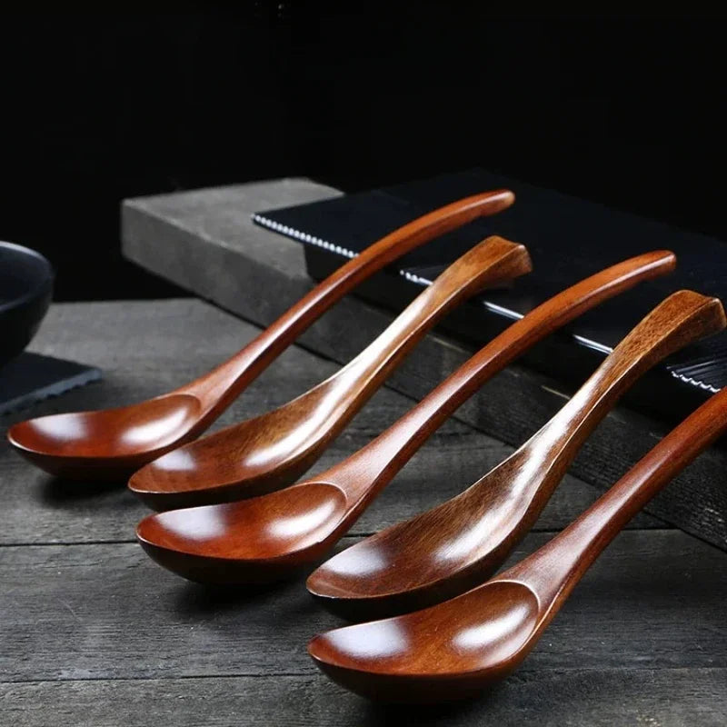 Wooden Soup Spoon — Long & Short Handle Kitchen Utensil for Korean & Japanese Cooking, Ramen & Daily Use