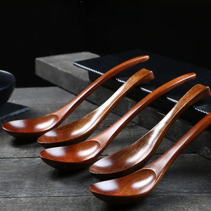 Wooden Soup Spoon — Long & Short Handle Kitchen Utensil for Korean & Japanese Cooking, Ramen & Daily Use