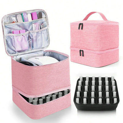 Women's Double Layer Nail Polish Storage Bag – Portable Travel Organizer for Essential Oils & Cosmetics