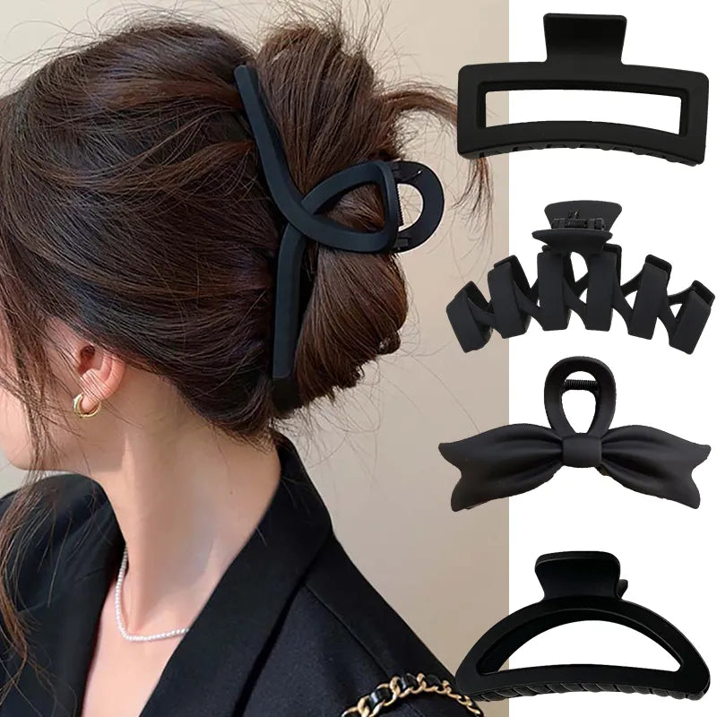 Elegant Large Black Hair Clip for Women - Fashion French Hairgrips with Korean Letter Design, Girls Hairpins Hair Accessories