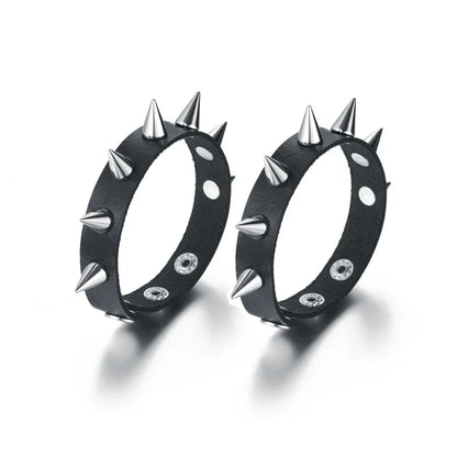 Spiked Black PU Leather Bracelet Set – Punk Rock Metal Wristband for Men, Goth Bangle Accessories