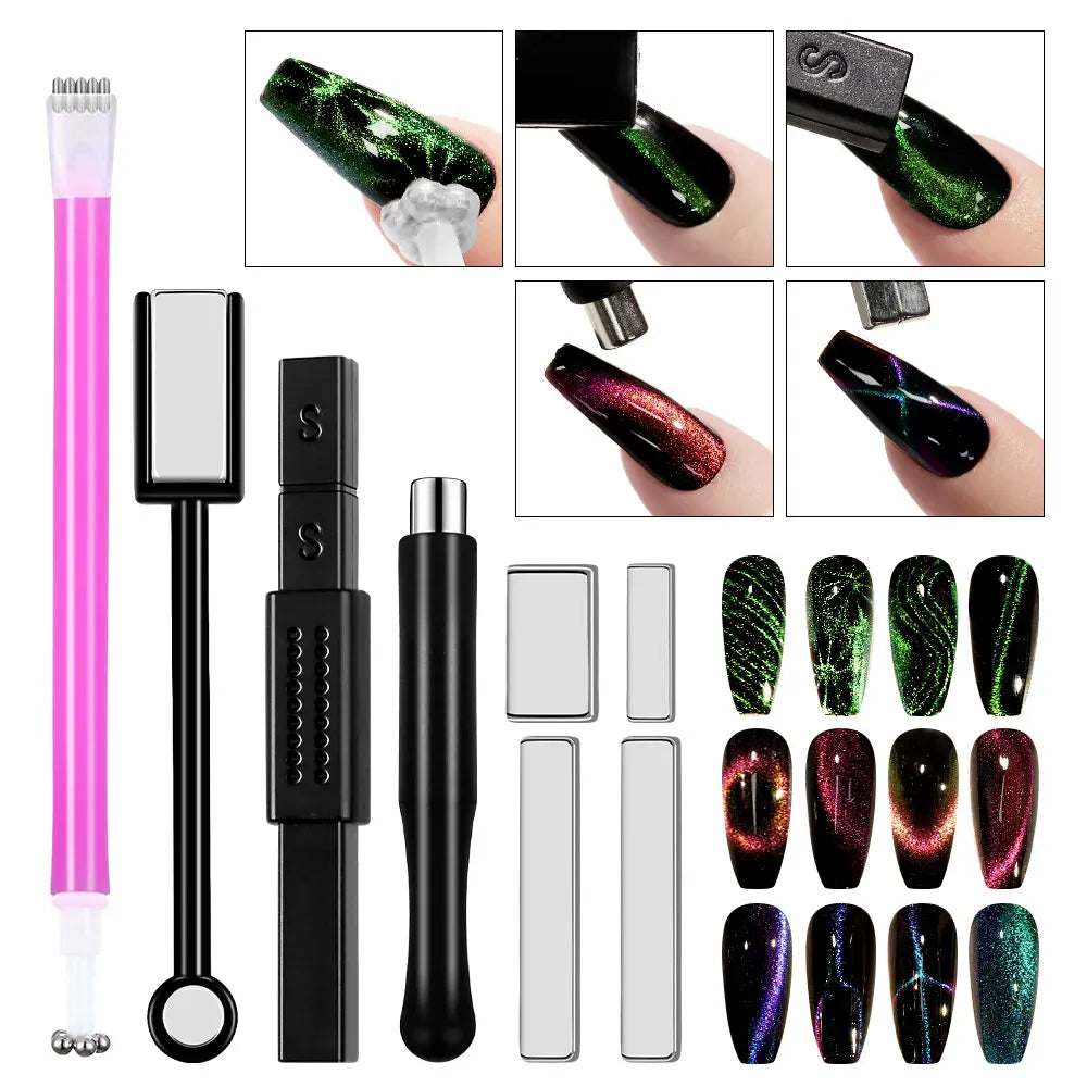 Nail Art Magnetic Wand Pen Set - 3D Cat Eye Gel Painting, UV Gel Polish Magnet Tools for Magic Manicure