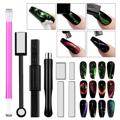 Magnetic Nail Art Wand Set - 3D Cat Eye Gel Polish Magnet Pen for UV Gel Manicure Designs