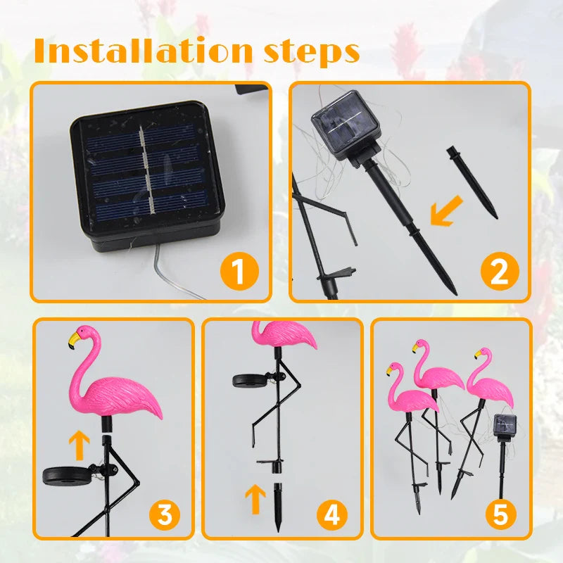 Solar Flamingo LED Light - Outdoor Courtyard Lamp - Waterproof Stake Light for Garden Pathway Decor - Solar Patio Ground Lantern