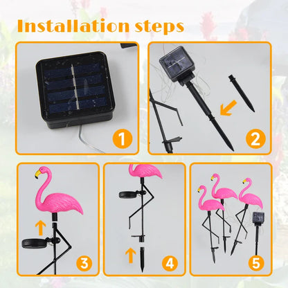 Solar Flamingo LED Light - Outdoor Courtyard Lamp - Waterproof Stake Light for Garden Pathway Decor - Solar Patio Ground Lantern