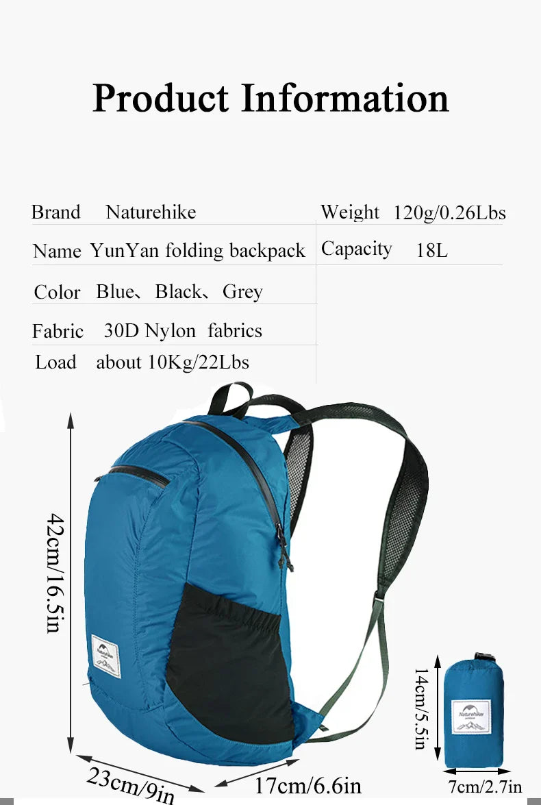 Naturehike 18L Hiking Backpack - Ultralight, Foldable, Waterproof Travel Bag for Men & Women, Outdoor Camping Small Backpack