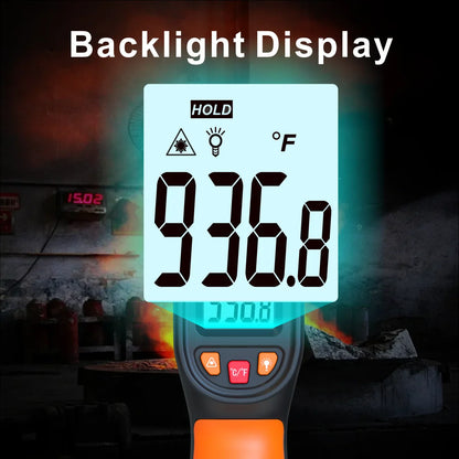 Handheld Infrared Thermometer - Heat Temperature Tester for Cooking, Pizza Oven, Grill & Engine - Laser Surface Temp Read
