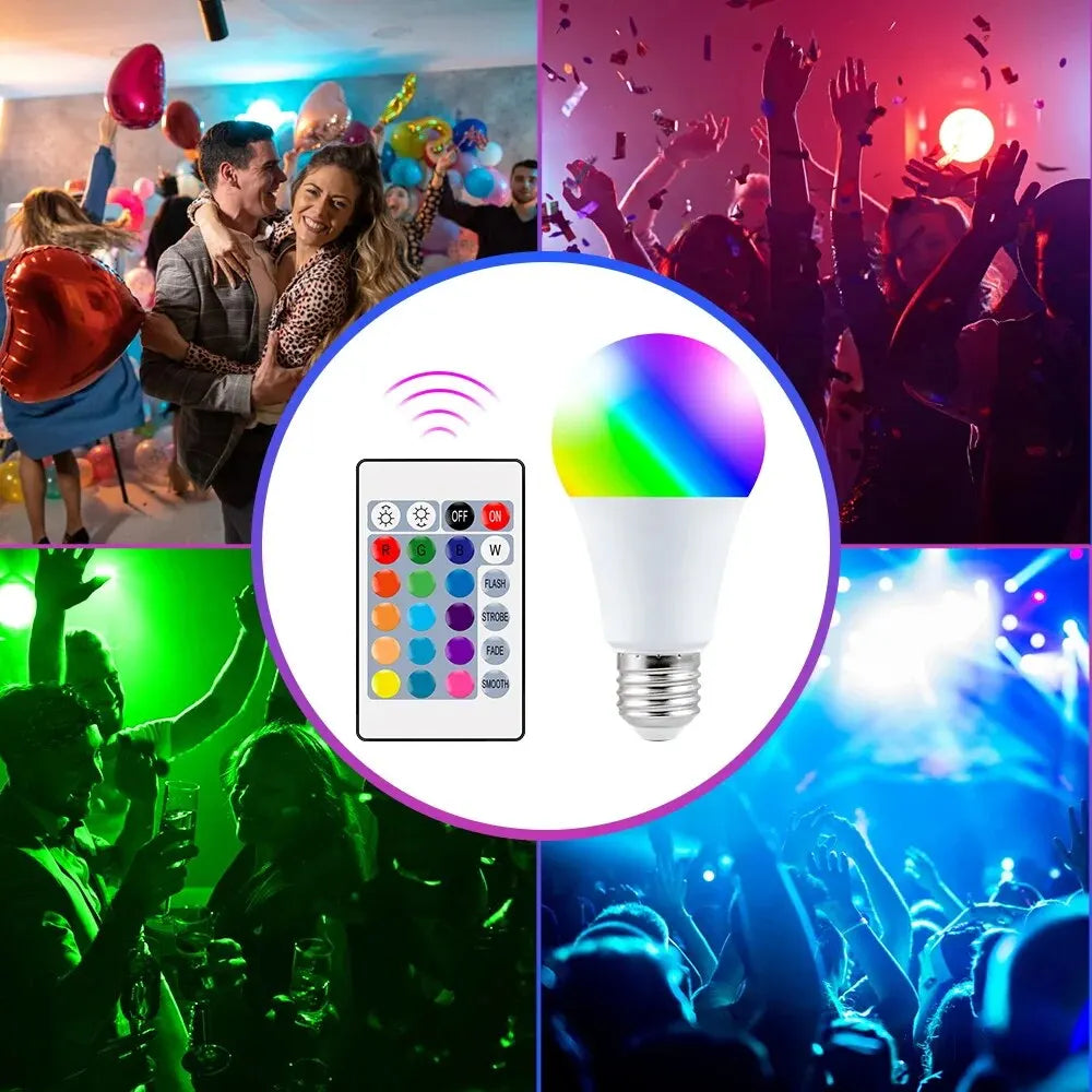 16-Color RGB LED Bulb E27 – Dimmable Smart Lamp with 24-Key Remote Control for Household Lighting & Atmosphere