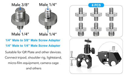 26PCS Camera Screw Mount Set – 1/4" & 3/8" Threaded Converter Adapters with Flash Shoe Mount