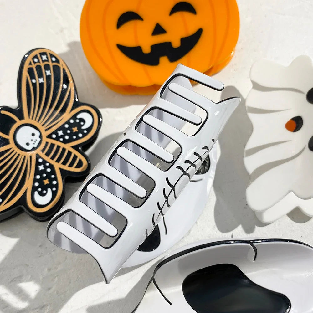 AENSOA Halloween Hairpin | Pumpkin, Skull, Butterfly & Ghost Acrylic Shark Clip for Women