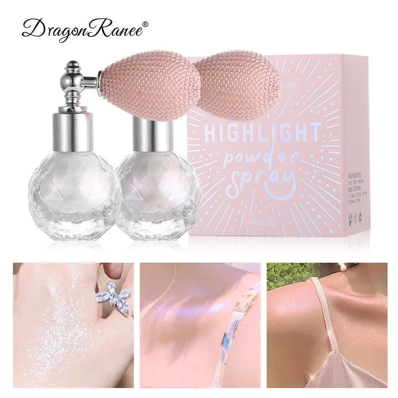 High Gloss Glitter Highlighter Powder Spray: Shimmer Sparkle Makeup for Face & Body