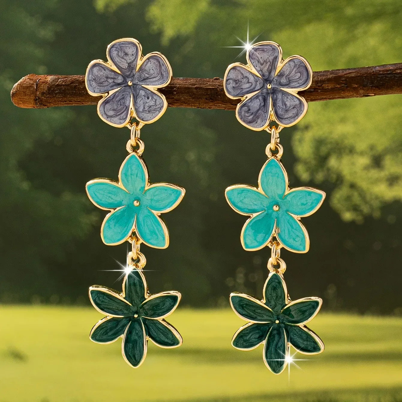 Multi Layer Flower Pendant Earrings - Women's European Style Oil Drip Alloy Fashion Jewelry Accessories