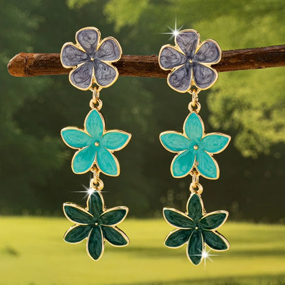 Multi Layer Flower Pendant Earrings - Women's European Style Oil Drip Alloy Fashion Jewelry Accessories