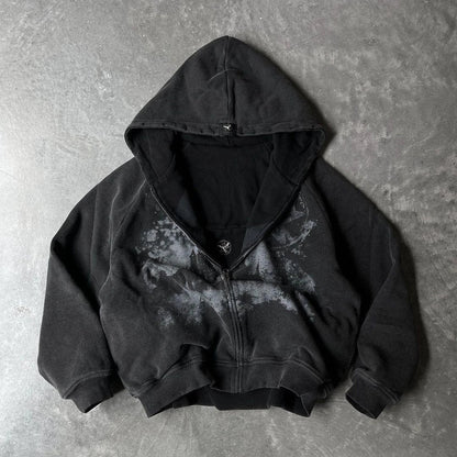 Unisex Gothic Punk Hooded Cardigan – British Harajuku Star Patch Embroidery Oversized Bat Sleeve Jacket
