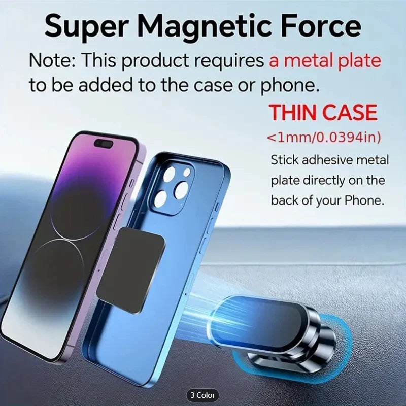 Magnetic Car Phone Holder - 360° Rotatable Mini Strip Shape Stand with Strong Metal Magnet for iPhone 14 & Huawei GPS Mount