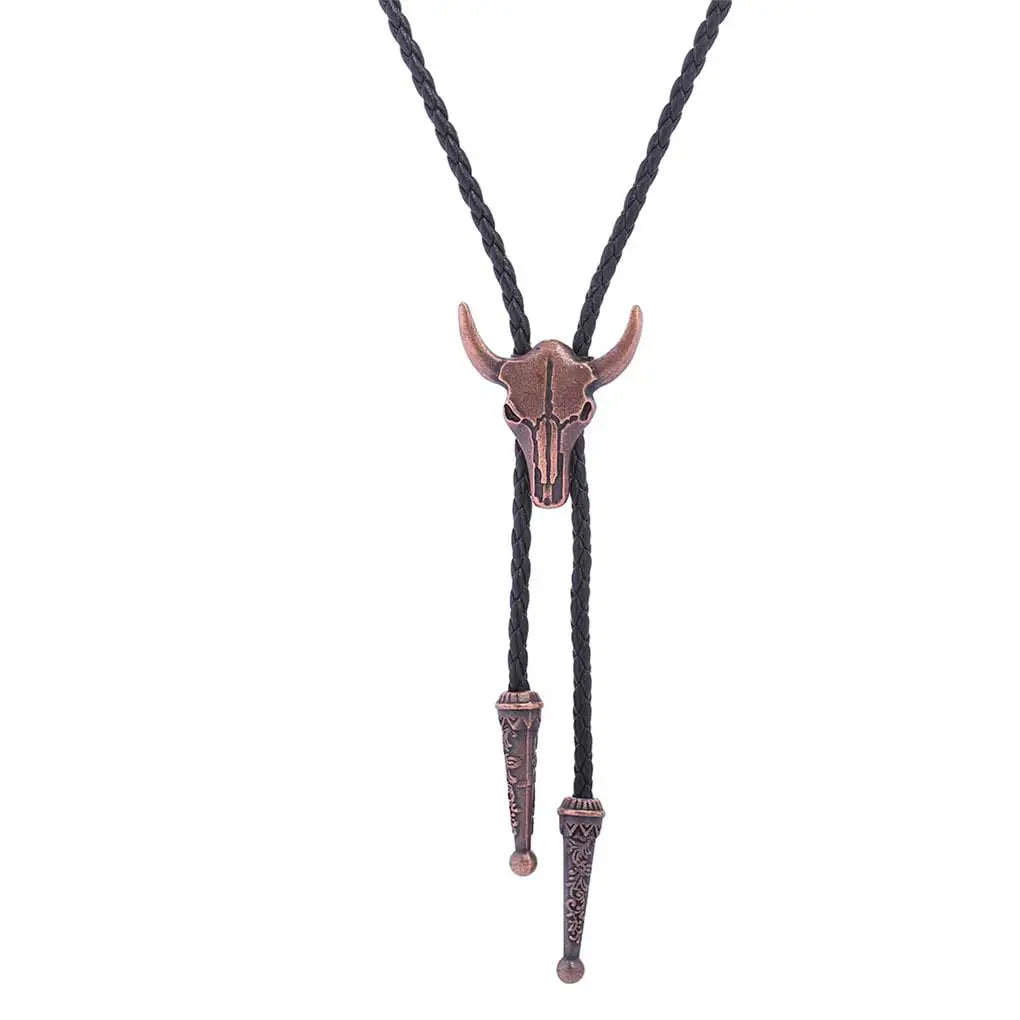 Golden Adjustable Cowboy Bolo Tie – Western Bull Head Pendant Necklace & Men’s Garment Accessory