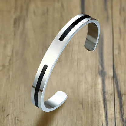 Men's Enamel Bangle - Viking Logo Cuff Bracelet, Stainless Steel Minimalist Bangle for Gentlemen