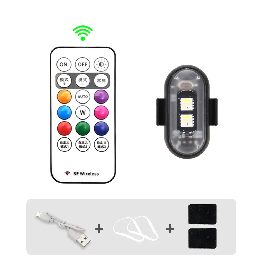RGB LED Strobe Lights for Car & Motorcycle – 8-Color Wireless Flash Position Warning Lights for Aircraft & Helicopter