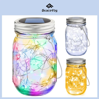 Mason Jar Solar Bottle Lights – LED String Fairy Lights, Waterproof Hanging Lantern for Garden & Wedding Decorations
