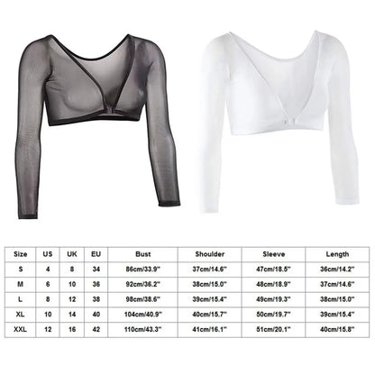 Women’s Long Sleeve Mesh Blouse Top – Reversible Front Button Stylish Undershirt T-Shirt (Black & White)