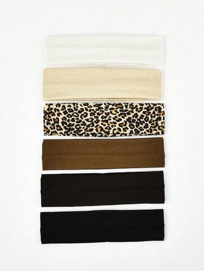 6pcs Unisex Solid Color & Leopard Print Sweat-Absorbing Headbands - Cycling, Running, Sports, Yoga & Leisure