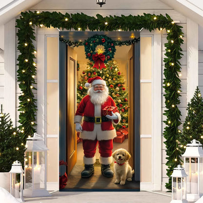Cute Animals Christmas & New Year Door Cover – Dog, Cat, Snowman, Gingerbread Man Holiday Outdoor Winter Decoration Gift