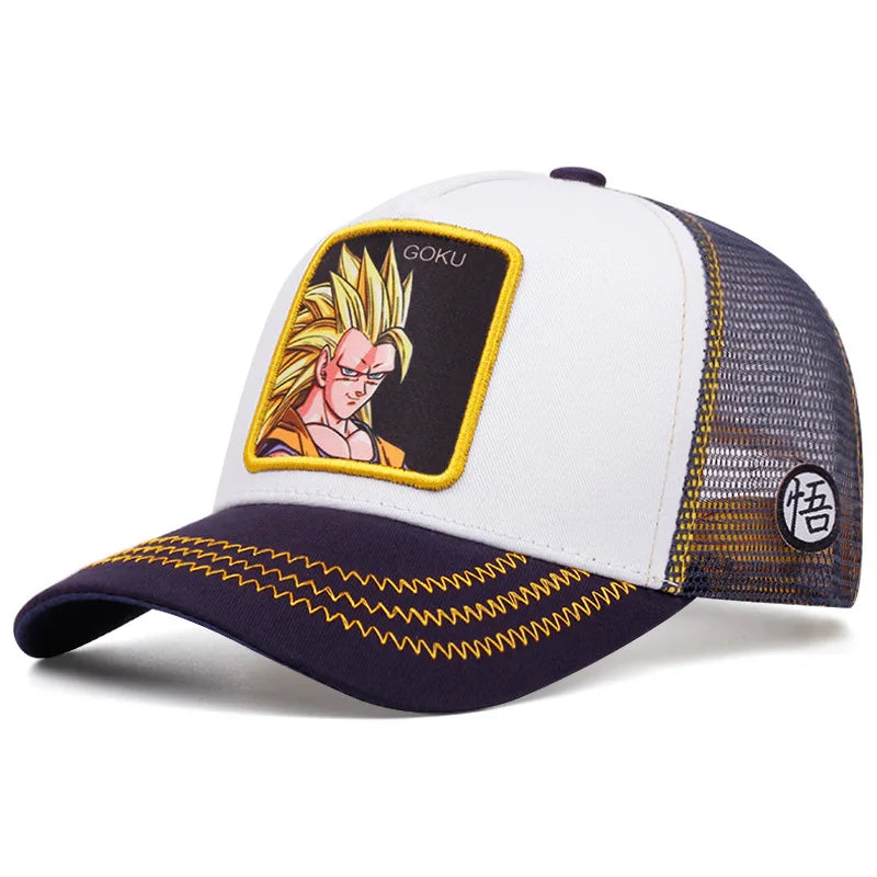 Dragon Ball Son Goku Embroidered Cap - Adjustable Hip Hop Trucker Mesh Sun Visor Hat for Men & Travel