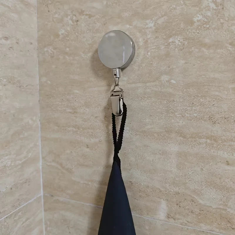 Automatic Retractable Towel Rack - Self-Adhesive Wall-Mounted Holder with Strong Clip