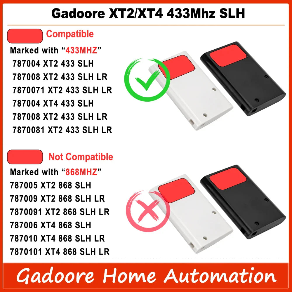 Gadoore XT2 XT4 433MHz SLH LR Garage Door & Gate Remote | Compatible with XT2/XT4 SLH & SLH LR