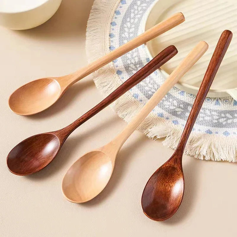 2PCS Wooden Spoons – Kitchen Tableware for Cooking, Soup, Tea, Coffee, Honey, and Catering Utensils