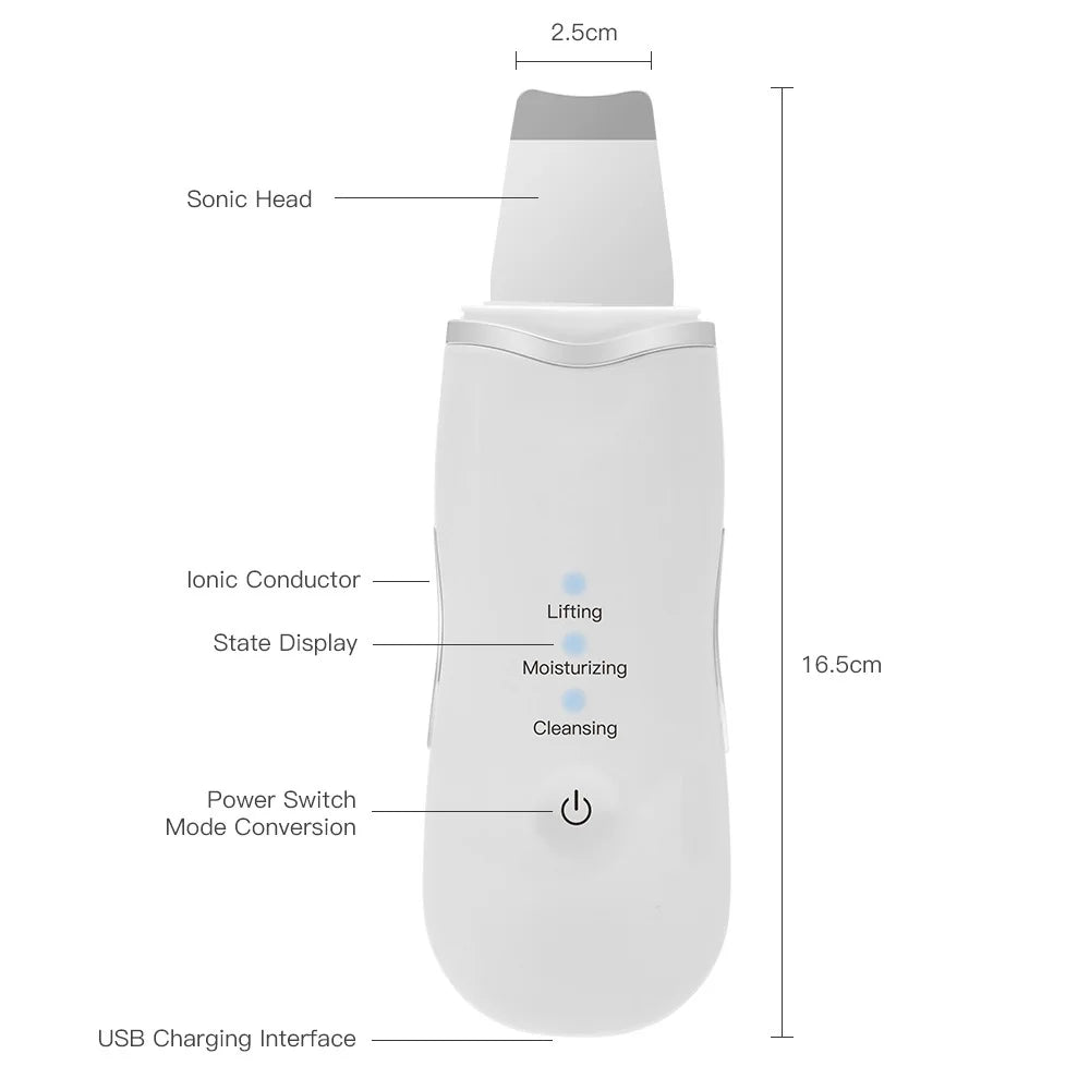 Deep Vibrating Skin Scrubber Facial Cleaner Spatula – Blackhead Remover & Pore Peeling Ultrasonic Facial Massager Tool