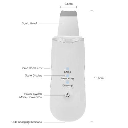 Deep Vibrating Skin Scrubber Facial Cleaner Spatula – Blackhead Remover & Pore Peeling Ultrasonic Facial Massager Tool