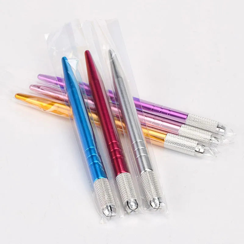 10pcs Permanent Makeup Eyebrow Tattoo Pens — Manual Tebori Microblading Stainless Steel Lock-Pin Tools
