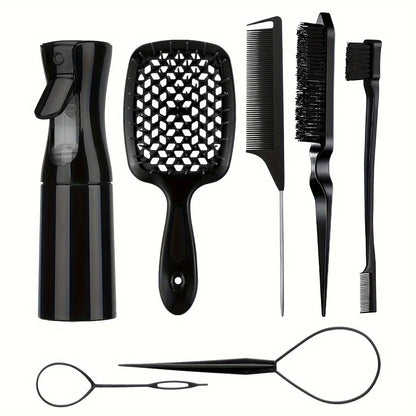 7PCS Hair Styling Kit – Detangler Brush, Bristle & Double-Sided Edge Brushes, Scalp Massager for All Hair Types, Salon Tools Set