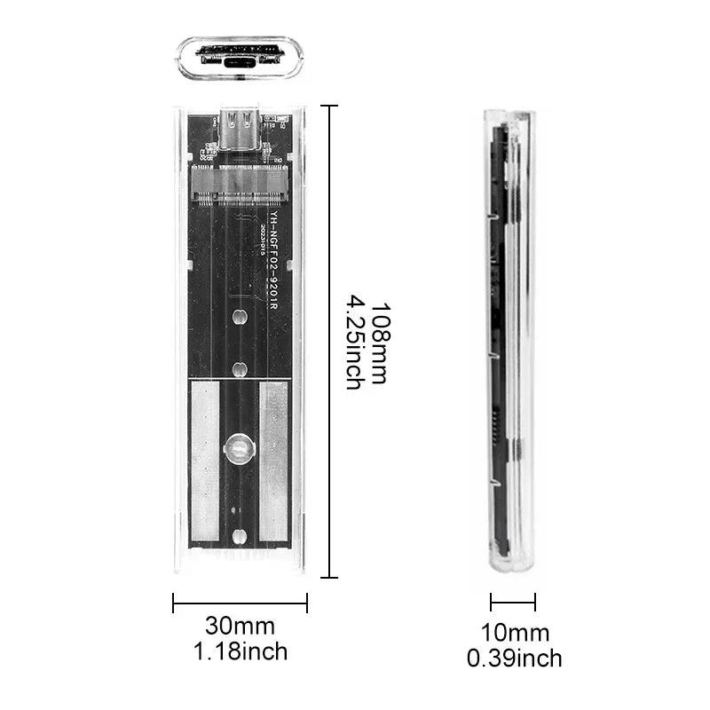 M.2 NGFF SATA SSD Case – USB Type-C Transparent External Enclosure, Tool-Free 5Gbps Adapter for 2230, 2242, 2260, 2280 SSDs