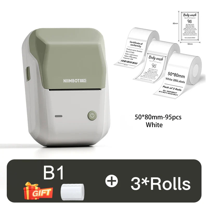 NIIMBOT B1 Portable 2-Inch Thermal Label Printer – Mini Bluetooth Adhesive Sticker Maker for Smartphone & PC