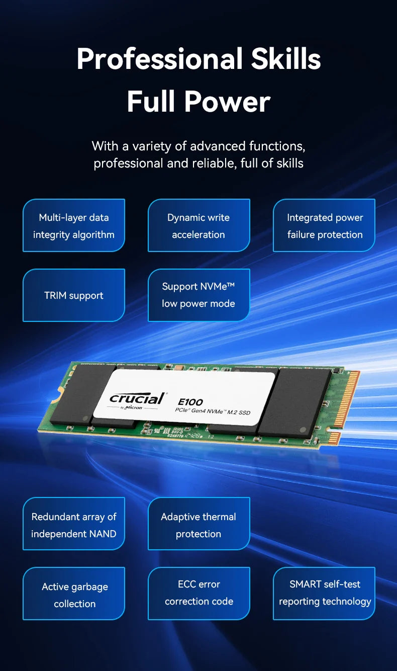 Crucial NVMe M.2 SSD – 480GB/1TB/2TB PCIe 4.0x4 5000MB/s for PS5, Laptop, PC
