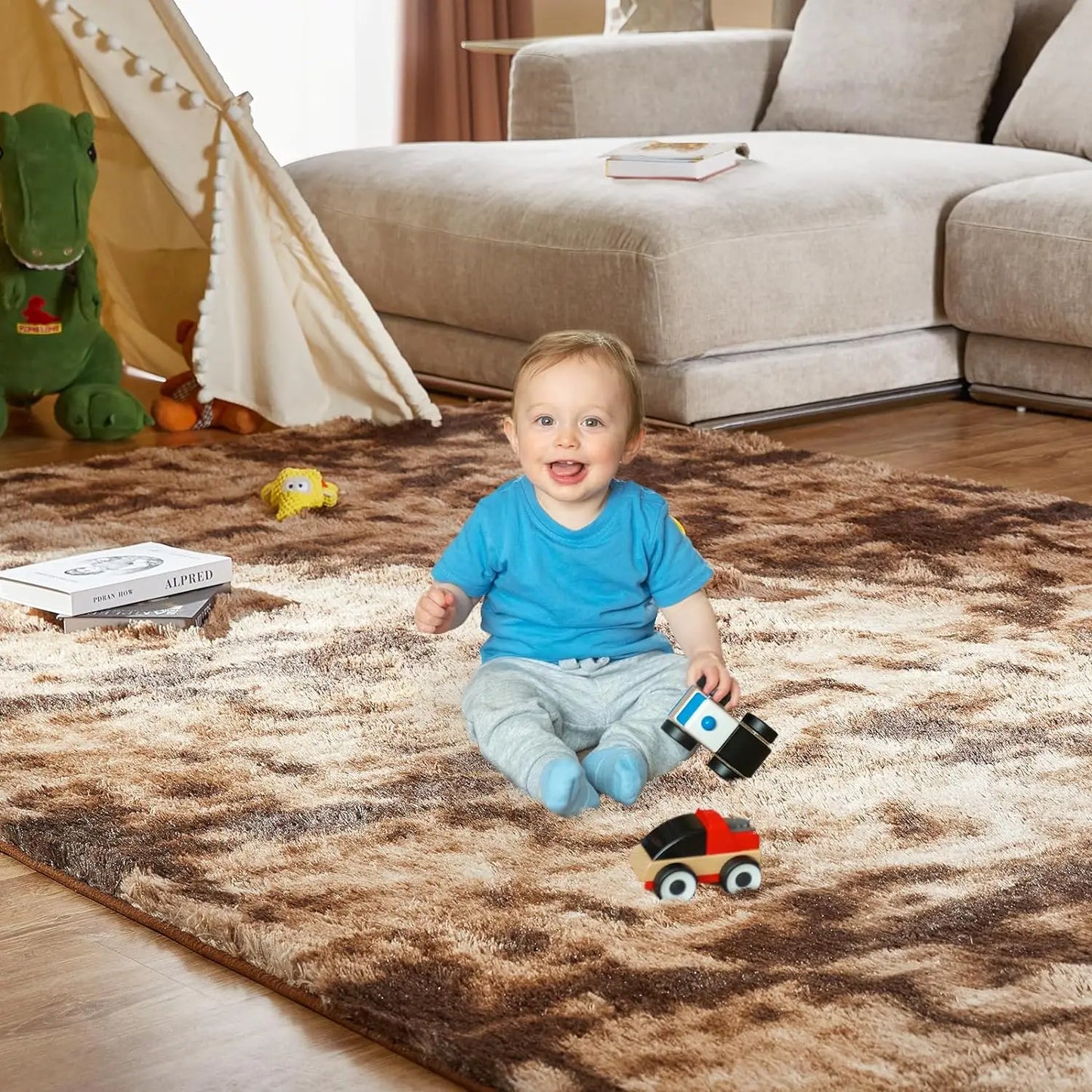VIKAMA Tie-Dye Plush Carpet – Soft Fluffy Non-Slip Rug for Living Room, Kids’ Room & Baby Crawling Mat