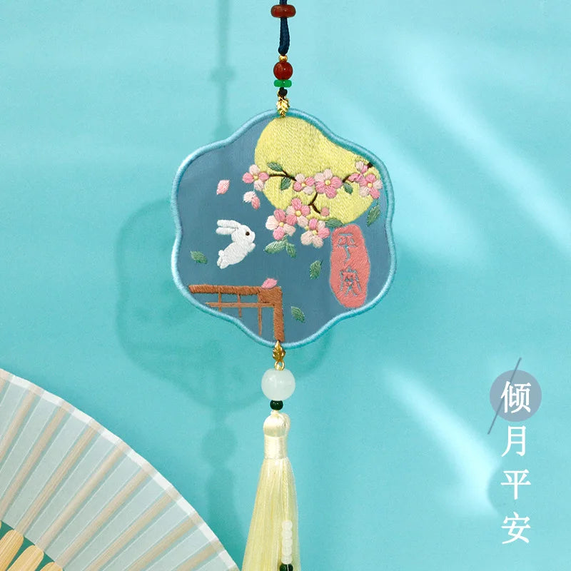 Handmade Embroidered Amulet DIY Kit – Easy Needlework Sewing & Car Pendant Needlepoint for Beginners