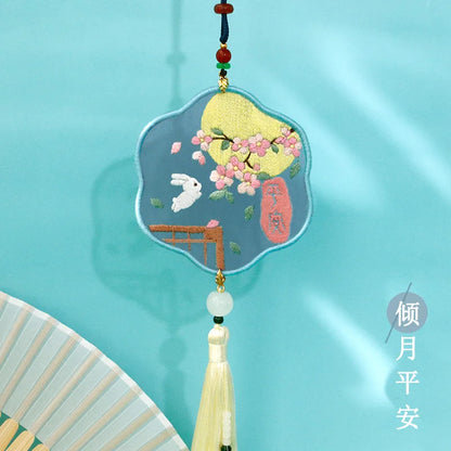 Handmade Embroidered Amulet DIY Kit – Easy Needlework Sewing & Car Pendant Needlepoint for Beginners