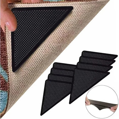 8Pcs Set Triangle Washable Rug Grippers – Anti-Slip Reusable Rubber Mat Patch Tape for Tile Floors & Carpet Corners