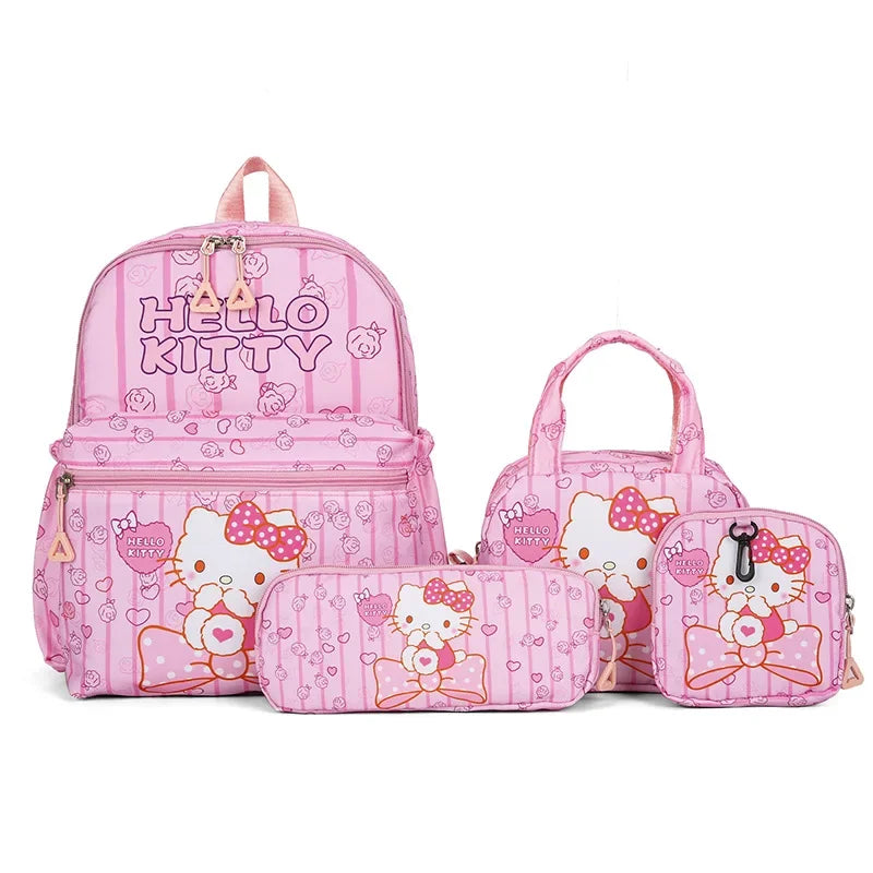 Hello Kitty Sanrio 4-Piece Backpack Set – Includes Pencil Case, Shoulder Bag, Wallet, Kuromi & Melody School Bags