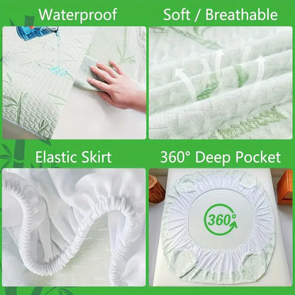 Waterproof Bamboo Mattress Cover — Cooling & Breathable Fitted Sheet, 6–14in Deep Pocket, No Pillowcase