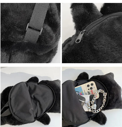 Skull Plush Gothic Backpack – Furry Winter Water Bottle Bag, Skeleton Doll Shape for Women, Birthday Gift