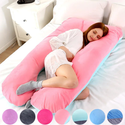 Soft Fleece U-Shaped Pregnancy Pillow – Multi-Function Side & Lumbar Support Cushion for Women