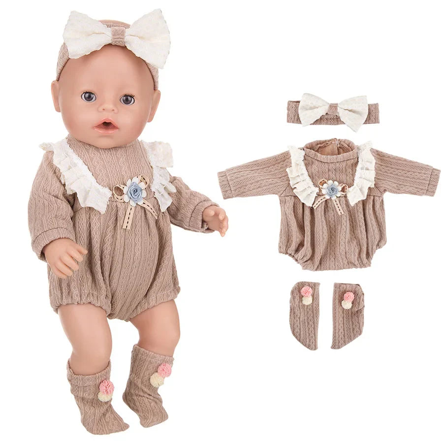 43cm Baby Doll Clothes Set – Leather Jacket, Pants & Rompers for 18-Inch American Dolls, Winter Outfit