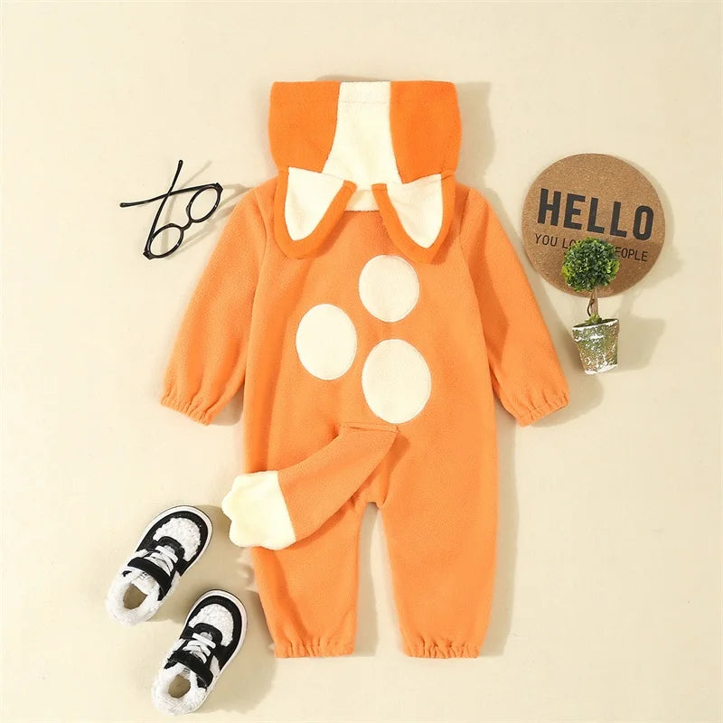Cartoon Dog Costume for Toddlers - Blue & Orange Hooded Halloween Jumpsuit with Ears & Tail